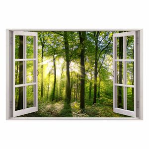 213 Wandtattoo Fenster - grüner Wald Forst mit Bäumen : Größe - 750 x 500 mm Größe: 750 x 500 mm