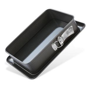 Zenker Lasagne-Springform DELUXE, rechteckige Backform mit emailliertem Flachboden, Blechkuchenform mit Auslaufschutz (Frabe: Schwarz metallic), Menge: 1 Stück
