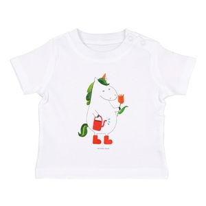 Mr. & Mrs. Panda 0. - 6. Monat Organic Baby Shirt Einhorn Gärtner - Weiß - Geschenk, Einhörner, Einhorn Deko, Stiefel, Baby T-Shirt, Unicorn, Giesskanne, Pegasus, Blume