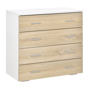 HOMCOM Kommode mit 4 Schubladen Badezimmerschrank Schubladenschrank für Schlafzimmer Wohnzimmer Eiche Weiß 76x35x72 cm