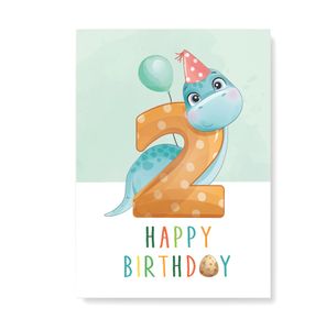 Friendly Fox Geburtstagskarte für Kinder, 2. Geburtstag, Dino Glückwunschkarte zum Kinder Geburtstag, A5 Happy Birthday Karte mit Umschlag