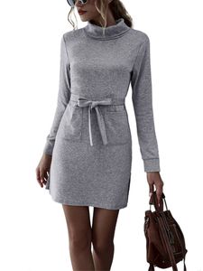 Damen Langarm Minikleid Frauen Casual Holiday Side Split Slim Fit Bodycon Kleider Jerseykleider,Farbe:Hellgrau,Größe:M
