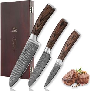 Wakoli Edib 3er Damastmesserset I Holzbox I 8 - 17cm Klinge I Pakkaholzgriff Wakoli Edib 3er Damastmesserset I Holzbox I 8 - 17cm Klinge I Pakkaholzgriff