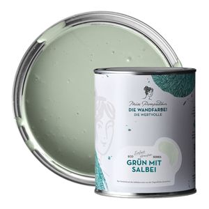 MissPompadour edelmatte Wandfarbe Grün mit Salbei 1L - sehr hohe Deckkraft - geruchsneutrale, spritzfreie Farbe - atmungsaktive Innenfarbe - Die Wertvolle
