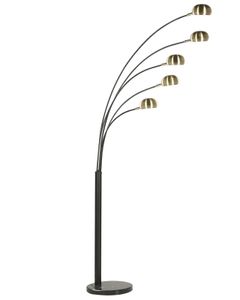 BELIANI Stehlampe Schwarz/Gold aus Metall 210 cm 5-flammig Marmorfuß verstellbare Schirme langes Kabel mit Schalter Bogenlampe Industrie Look