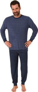 Herren Frottee Schlafanzug mit Bündchen in Streifenoptik - auch in Übergrößen - 212 13 101 ; blau , 48