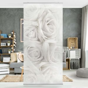 Rosenbild Raumteiler - Weiße Rosen 250x120cm, Aufhängung:inkl. transparenter Halterung