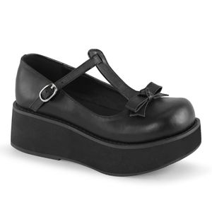 SPRITE-03 DemoniaCult Dámske topánky na platforme s mašľou Čierny kožený vzhľad