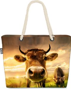 VOID Kuh Weide Landschaft Strandtasche Shopper 58x38x16cm 23L XXL Einkaufstasche Tasche Reisetasche Beach Bag