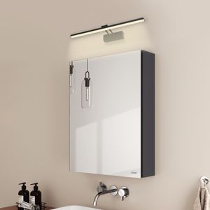 EMKE Spiegelschrank und Spiegellampen,50x65x14.5cm 2 Glasböden Grau Badspiegelschrank und Schwarz Wandleuchten Neutral Licht 4200k