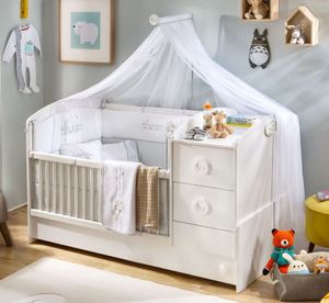 Cilek BABY Baumwolle Babybett L mit Zubehör mitwachsend Kinderbett Bett Weiß
