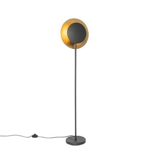 QAZQA - Art Deco Art-Deco-Stehlampe schwarz mit Gold I Messing - Emilienne I Wohnzimmer I Schlafzimmer - Stahl Länglich - LED geeignet E27