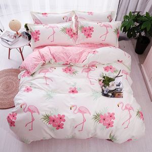 4TLG Bettbezug mit Reißverschluss 150*200 + Bettlaken 200*230 + Kissenbezug 48*74*2 (rosa Flamingo)