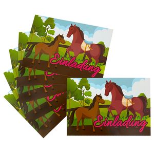 Oblique Unique 6 Pferde Einladungskarten Einladungen für Kindergeburtstag Pferde Party Einschulung Schuleinführung