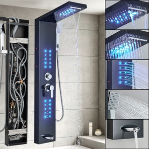 Duschpaneel Schwarz Edelstahl LED Regendusche Duschset Duschsäule Duscharmatur