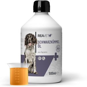 REAVET Schwarzkümmelöl Hunde 500 ml, Schwarzkümmelöl Hunde Zecken, Beste ägyptische Qualität, Schwarzkümmelöl Hund & Pferd