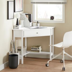 SoBuy® Rohový stôl, písací stôl, s policou a zásuvkou, biely, FWT31-W
