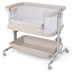 COSTWAY 3 in 1 Beistellbett mit Matratze, Babybett 6 Fach höhenverstellbar für Baby bis 6 Monaten (Beige)