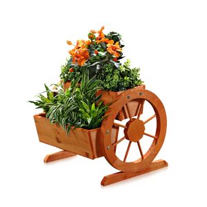Melko kvetináč kolesá voza drevený box záhradná dekorácia žľab kvetináč - hnedý