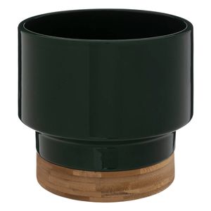 Ceramiczna doniczka na bambusowej podstawie, wys. 15 cm