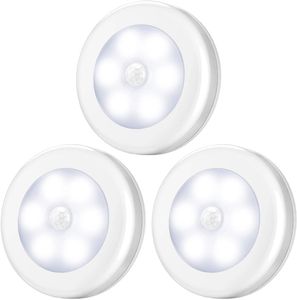 3 Stück Bewegungsmelder Nachtlicht LED Weiß Schrankleuchten Batteriebetriebene für Treppe, Zimmer, Küche, Flur
