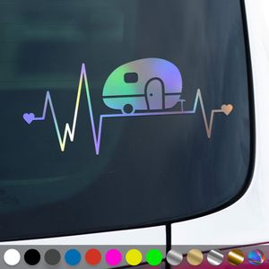 PantherPixel Wohnwagen Herzschlag Aufkleber Camping Wohnmobil Sticker Auto Geschenkidee Farbe Oilslick-Hologramm