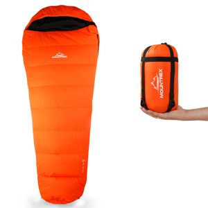 MOUNTREX® Schlafsack - Kleines Packmaß & Ultraleicht (750g) - Outdoor Sommerschlafsack (100GSM) Mumienschlafsack – Camping, Reise, Festival – Warm und Koppelbar (Orange)