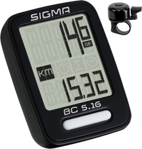 Sigma Fahrrad Computer BC 5.16 - Fahrradcomputer Schwarz kabelgebunden inkl. Fahrradklingel