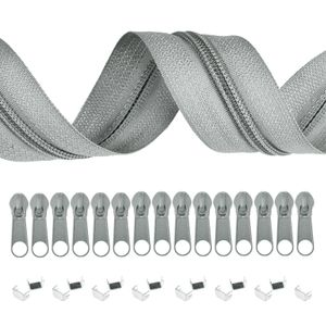 6m Endlos-Reißverschluss 5mm mit 15 Zippern und 15 Endstücke  freie Farbwahl, Farbe:032 grau