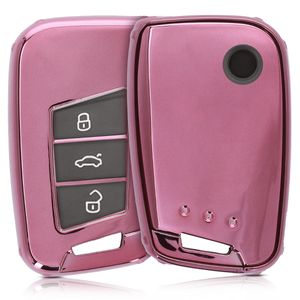 kwmobile Autoschlüssel Hülle kompatibel mit VW 3-Tasten Autoschlüssel (nur Keyless Go) - TPU Schutzhülle Schlüsselhülle Cover in Hochglanz Rosegold