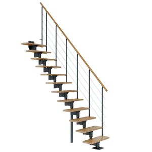 DOLLE Mittelholmtreppe Boston | 11 Stufen | Geschosshöhe 228 – 300 cm | Geradelaufend | Eiche, lackiert | Unterkonstruktion: Anthrazit (RAL 7016) | volle Stufen 70 cm | inkl. Geländer |