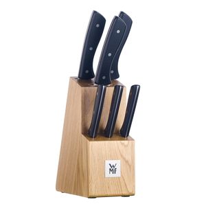 WMF Messerblock mit Messerset, 7-teilig, 6 Messer geschmiedet, 1 Block aus Eichenholz, Spezialklingenstahl, Edelstahl-Nieten
