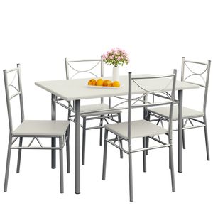 Casaria Esstisch Küchentisch mit 4 Stühlen Esszimmergruppe Essgruppe Küche Tisch Stuhl Set, Farbe:weiß