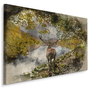 Obraz do salonu RZEKA natura jeleń akwarela Dekoracja 3D 120x80cm