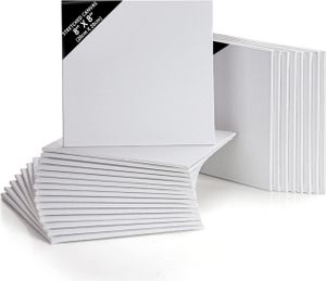 Kurtzy 24er Pack Leinwand zum Bemalen 20 x 20 cm - Quadratische, Vorgespannte Keilrahmen - Geeignet für Acryl- und Ölmalerei Sowie zum Skizzieren und