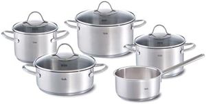 Fissler Palermo / Edelstahl-Topfset 5-teilig, Töpfe inkl. Glasdeckel (3 Kochtöpfe, 1 Bratentopf, 1 Stielkasserolle) – Induktion