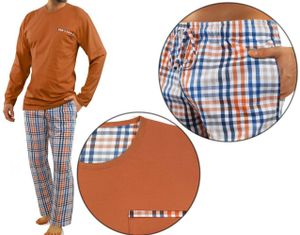 Sesto Senso Pánske pyžamo 100% bavlna s dlhým rukávom + pyžamové nohavice Nočná košeľa - 2527/04 Bronze - XL