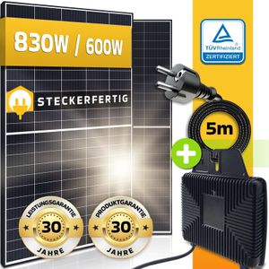 SUNNIVA® Balkonkraftwerk 830/600W Solaranlage, Beny Micro Wechselrichter, 5m Schuko Anschlusskabel