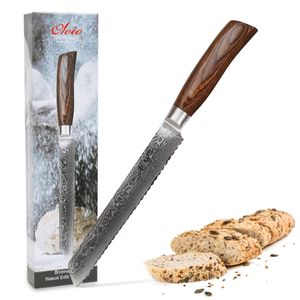 Wakoli EDIB Pro Damast Brotmesser Wellenschliff 19,70 cm Klinge aus echtem Damaststahl mit Pakkaholzgriff