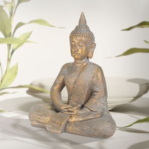 ECD Germany Buddha Figur, 48 cm, Bronze, aus Polyresin, Buddha Statue als Dekoration für Haus & Garten, Gartenfigur Skulptur für Innen/Außen