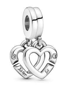 Pandora Moments Charm dangle Anhänger 799538C01 Linked Sister Hearts Split Sterling Silber 925