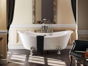 Casa Padrino Jugendstil Badewanne freistehend 164 x 70 x 72 cm BBat Weiß, Retro Antik Badewanne, Füsse: Weiß Luxury Arc
