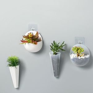 4 Stück An der Wand befestigte Pflanze Hydrokultur Vase,Aus Kunststoff,Blumentopf Korb Pflanzer Hausgarten Dekoration ( Mit 4 Klebehaken)