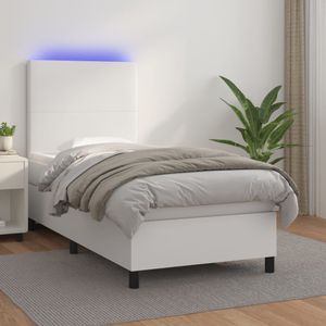 KAMELUN Boxspringbett mit Matratze & LED Weiß 80x200 cm Kunstleder