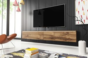 Minio, TV-Schrank, TV-Lowboard "DONNA", mit LED-Beleuchtung, stehend, hängend, 180cm, Eiche Wotan Farbe