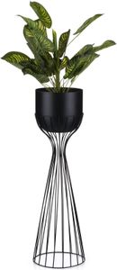 HowHomely Nowoczesny stojak na rośliny z doniczką, metalowy stołek na kwiaty czarny 68 cm wysokości - stojak na kwiaty do domu
