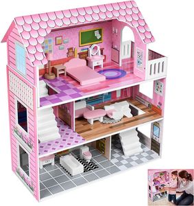 YARDIN Domček pre bábiky z dreva, 3 poschodia Domček pre bábiky Domček pre bábiky Barbie, Domček pre bábiky od 2 rokov pre deti, dievčatá, darček, narodeniny 60 × 23,7 × 70 cm