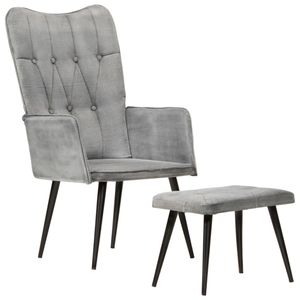 vidaXL Ohrensessel mit Hocker Grau Vintage Canvas - Ohrensessel - Wingback Sessel - Sofasessel - Canvas Sessel