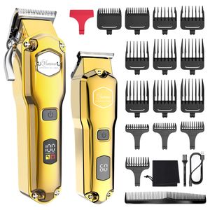 Hatteker Haarschneidemaschine Kit für Herren Bartschneider IPX7 Wasserdichte Haarschneider T-Klinge Professioneller USB Wiederaufladbar(GOLD)