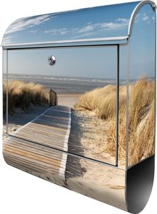 banjado Design Briefkasten Stahl silber mit Zeitungsfach pulverbeschichtet "Dünen" 38x46x12,5cm & 2 Schlüssel - Postkasten A4 Einwurf inkl. Montagematerial [BK 10183]